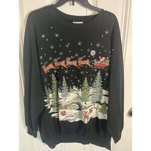 VTG 90s Christmas Sweater By Class Action One Size Fits Most Black Colorful
